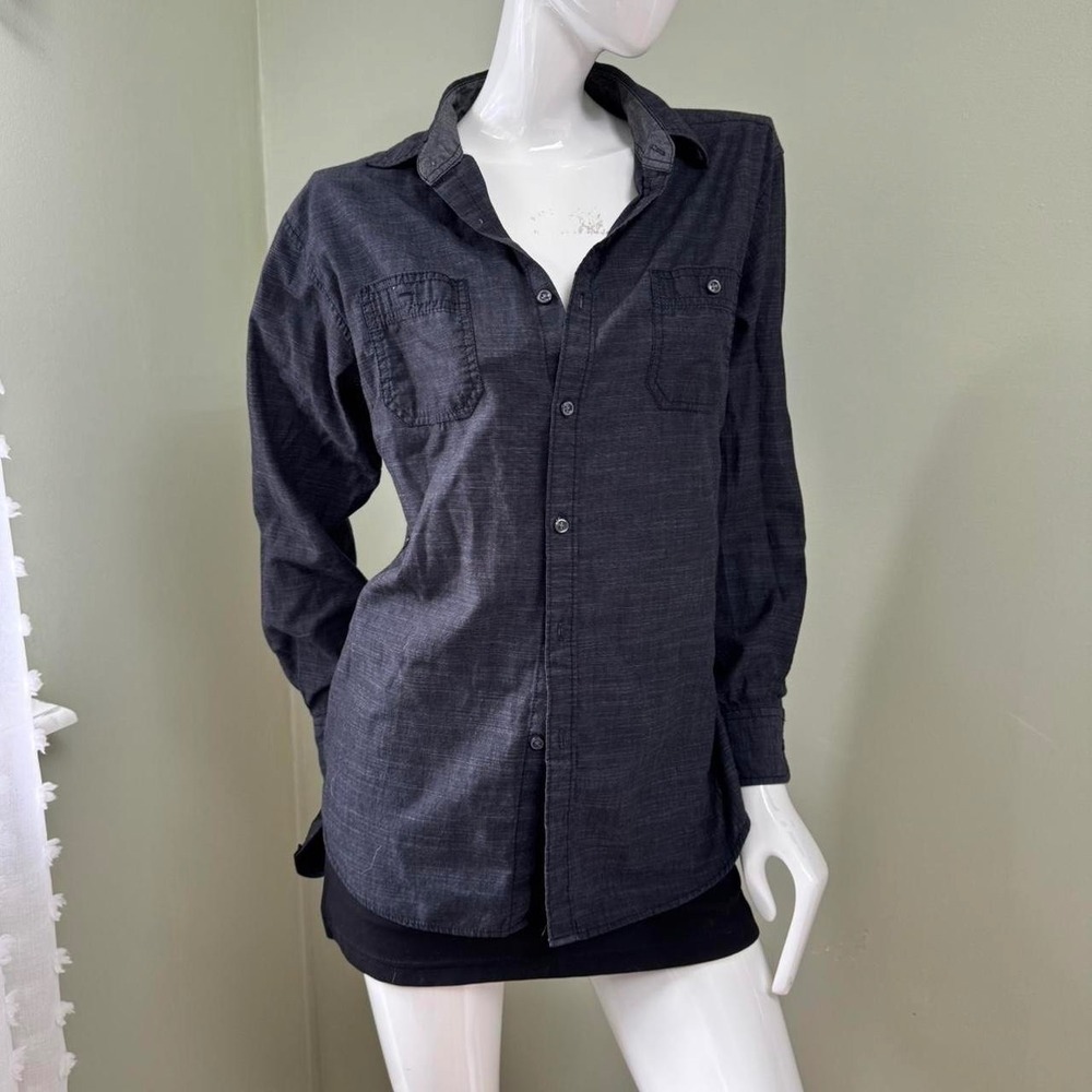 Beverly Hills Polo Club Black Chambray Button-Down Shirt – Men's M / Women's Ove